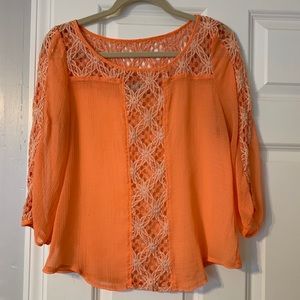 Lace Semi Shear Peach Tunic